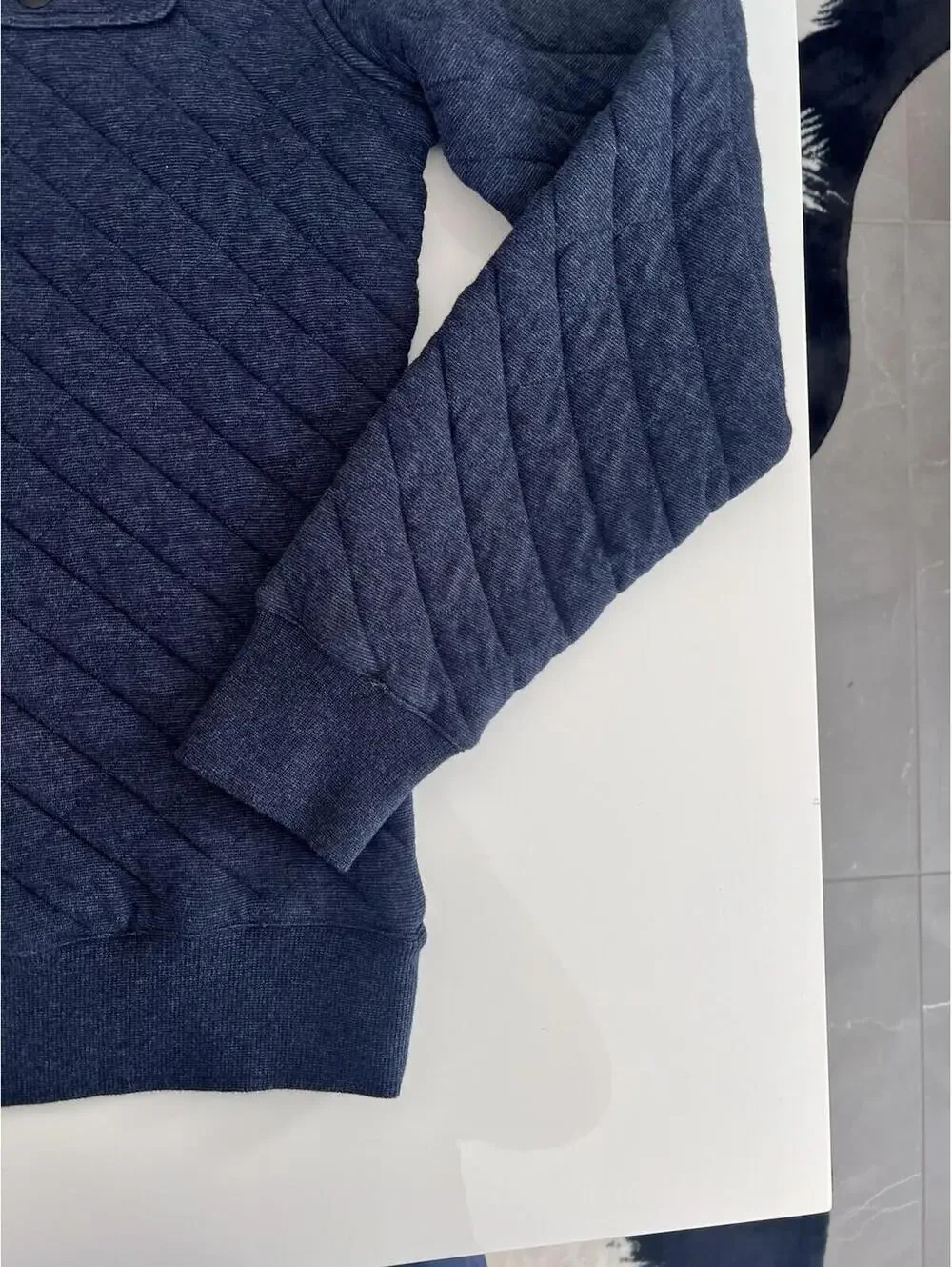 $188 Faherty Sweater Men's Small Epic Quilted Fleece Snap Navy Button Pullover